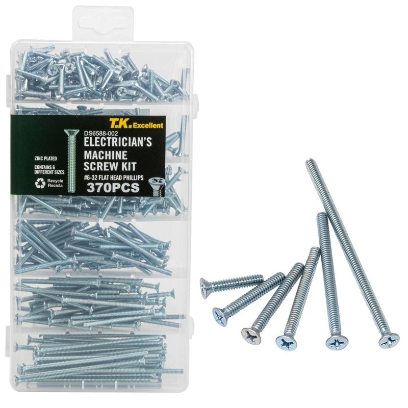 T.K.Excellent Flat Head Phillips Electrician's Machine Screw Kit,370 Pcs - Image 1